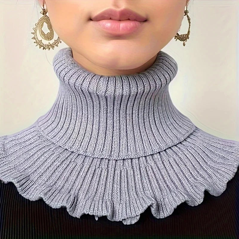 Neck Scarf | Knitted Turtleneck & Ruffled Edge | Detachable