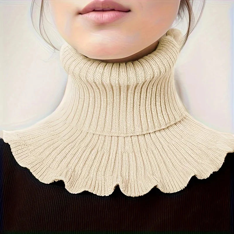 Neck Scarf | Knitted Turtleneck & Ruffled Edge | Detachable
