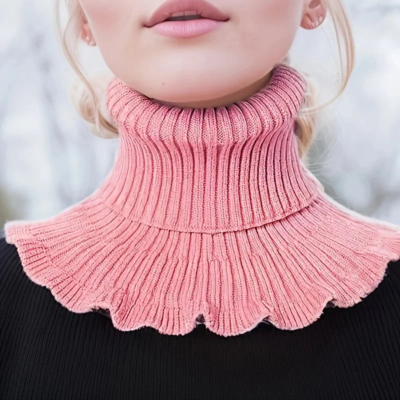 Neck Scarf | Knitted Turtleneck & Ruffled Edge | Detachable