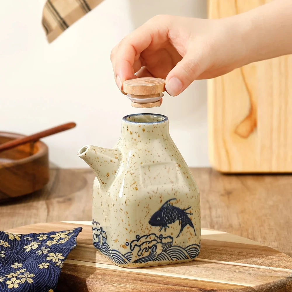 Oil & Sauce Dispenser | Hand-Painted Ceramic & Drip-Free Spout