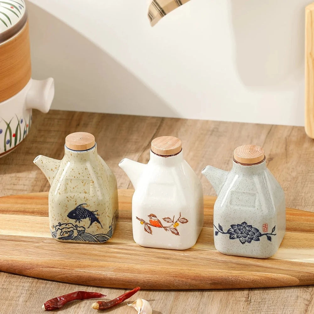 Oil & Sauce Dispenser | Hand-Painted Ceramic & Drip-Free Spout