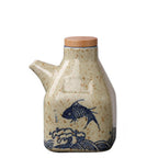 Oil & Sauce Dispenser | Glazed Ceramic & Bamboo Lid | Narrow Pour Spout