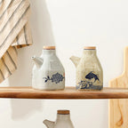 Oil & Sauce Dispenser | Glazed Ceramic & Bamboo Lid | Narrow Pour Spout