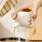 Oil & Sauce Dispenser | Glazed Ceramic & Bamboo Lid | Narrow Pour Spout