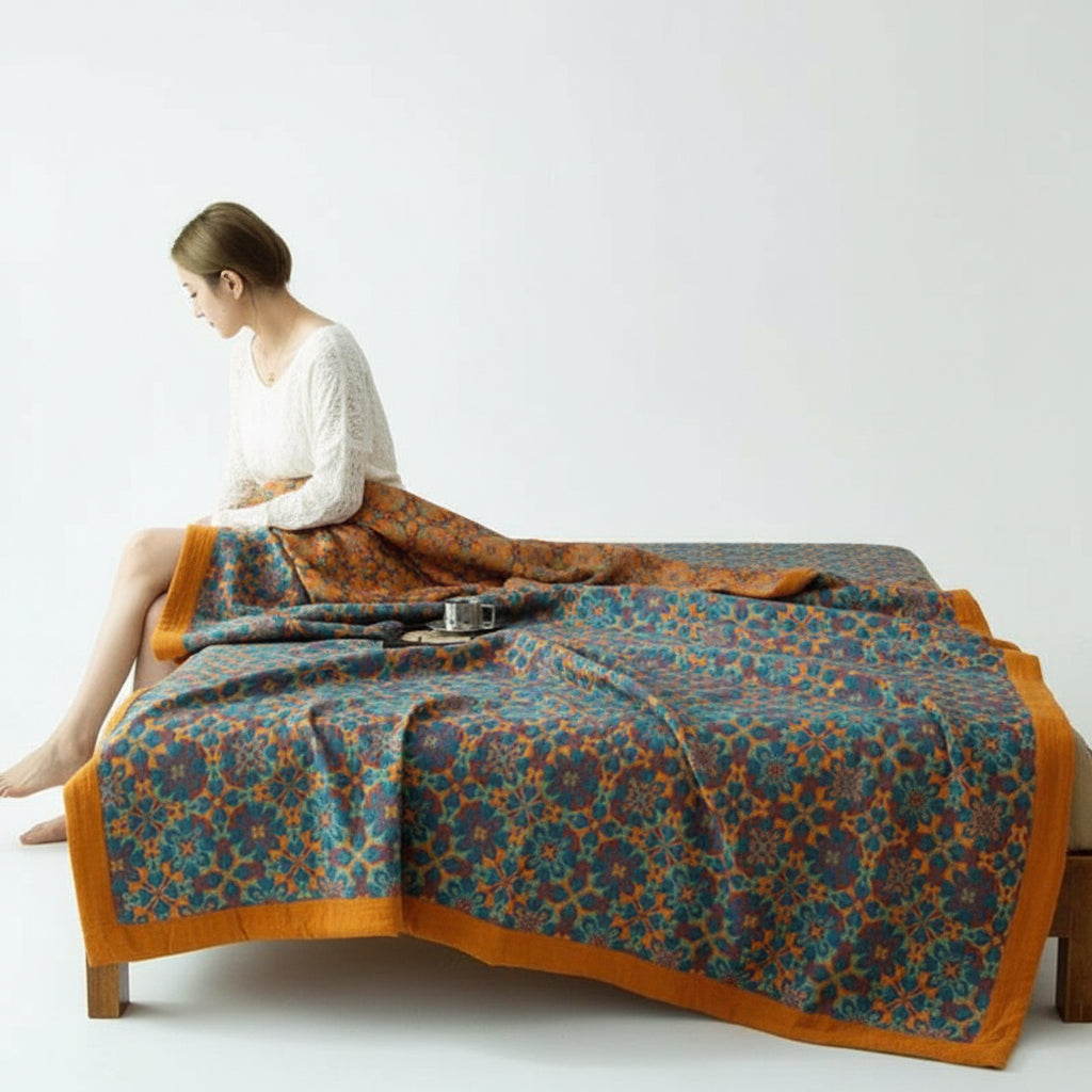 Cotton Blanket | 6-Layer Woven Construction | Block Pattern