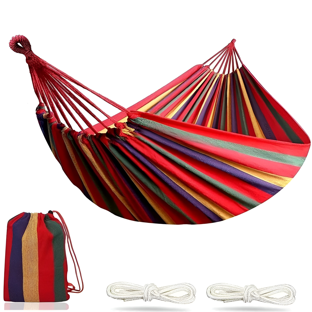 Outdoor Hammock | Woven Cotton & Suspension Ropes | Carrying Bag Included