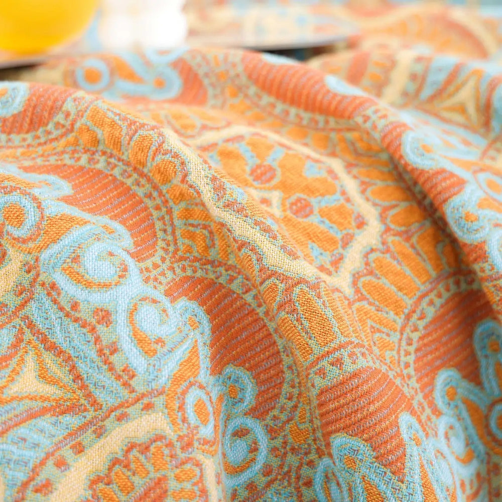 Throw Blanket | Reversible Paisley Cotton & Tassels | Lightweight