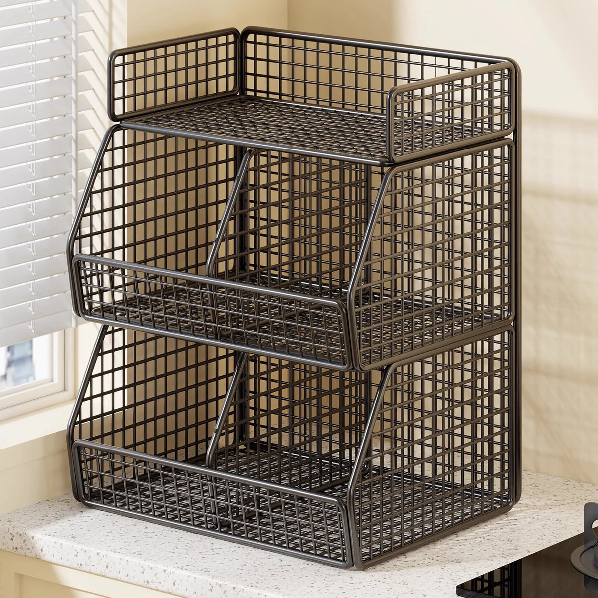 Pantry Organizer | Stackable Wire & Two Open-Front Baskets