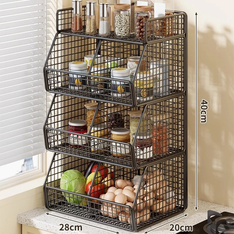 Pantry Organizer | Stackable Wire & Two Open-Front Baskets