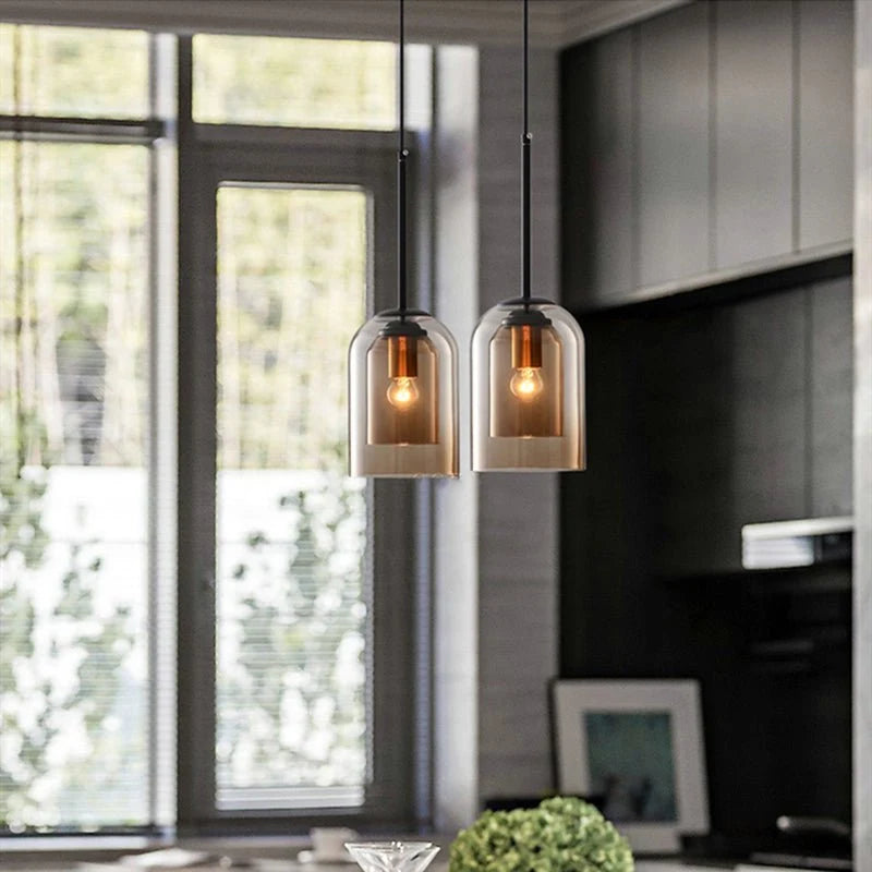 Pendant Light | Double-Glass Smoke Grey & Rust | 150 cm Cord