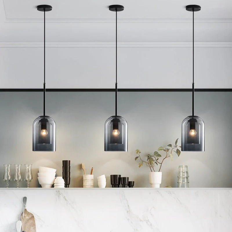 Pendant Light | Double-Glass Smoke Grey & Rust | 150 cm Cord