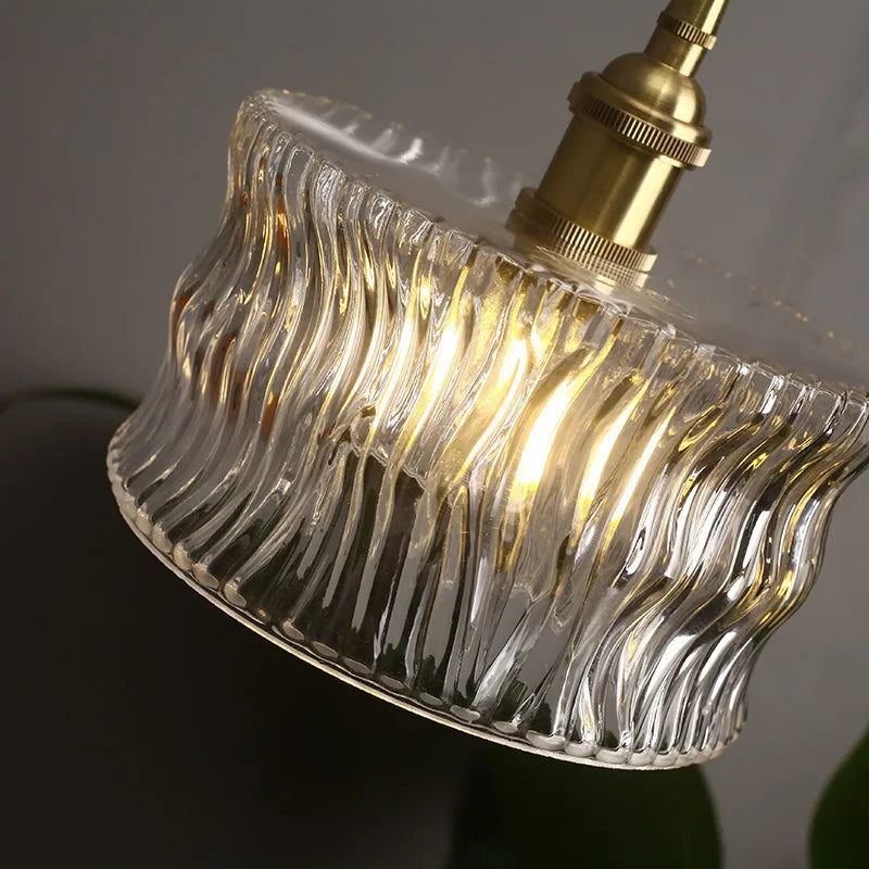 Pendant Light | Ribbed Glass & Brass Finish | Adjustable Cable