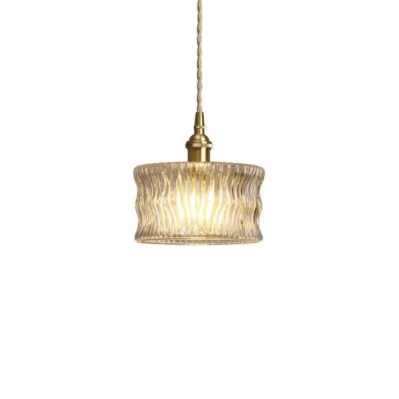 Pendant Light | Ribbed Glass & Brass Finish | Adjustable Cable