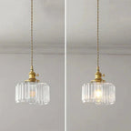Pendant Light | Ribbed Glass & Brass Finish | Adjustable Cable