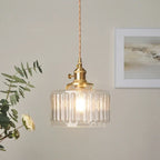 Pendant Light | Ribbed Glass & Brass Finish | Adjustable Cable