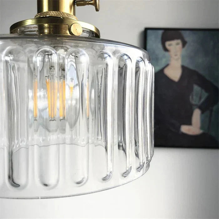 Pendant Light | Ribbed Glass & Brass Finish | Adjustable Cable