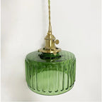 Pendant Light | Ribbed Glass & Brass Finish | Adjustable Cable