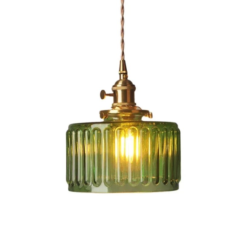 Pendant Light | Ribbed Glass & Brass Finish | Adjustable Cable
