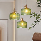 Pendant Light | Ribbed Glass & Brass Finish | Adjustable Cable