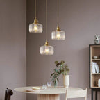 Pendant Light | Ribbed Glass & Brass Finish | Adjustable Cable