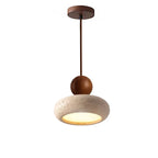 Pendant Light | Travertine & Solid Wood | Integrated Warm LED
