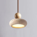 Pendant Light | Travertine & Solid Wood | Integrated Warm LED