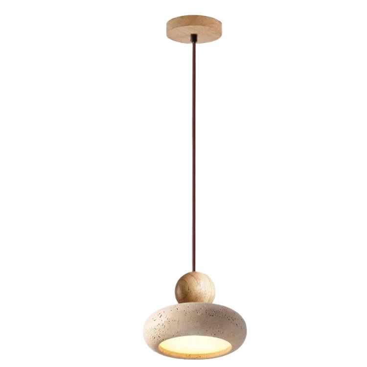 Pendant Light | Travertine & Solid Wood | Integrated Warm LED