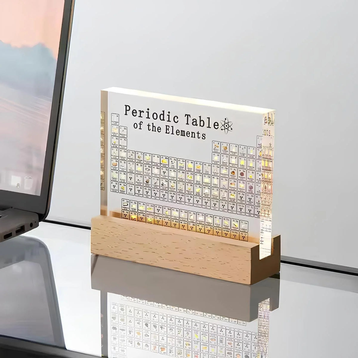 Periodic Table Display | Illuminated Acrylic & Wooden Base | 83 Real Elements