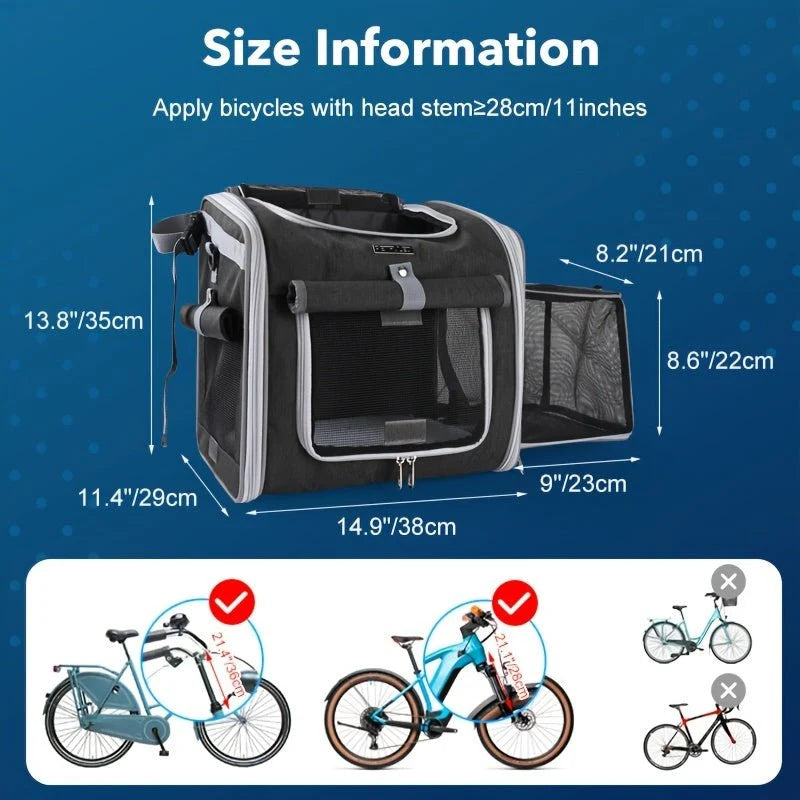 Pet Bike Basket | Expandable & Breathable Mesh | Quick-Release Mount