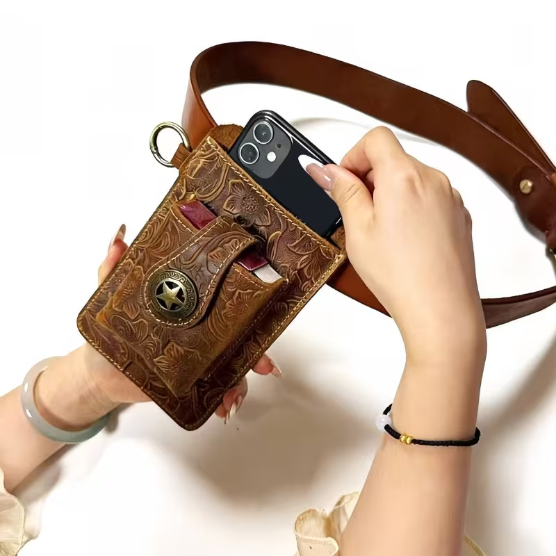 Phone Waist Bag | Floral Embossed Surface | Rear Belt Loop