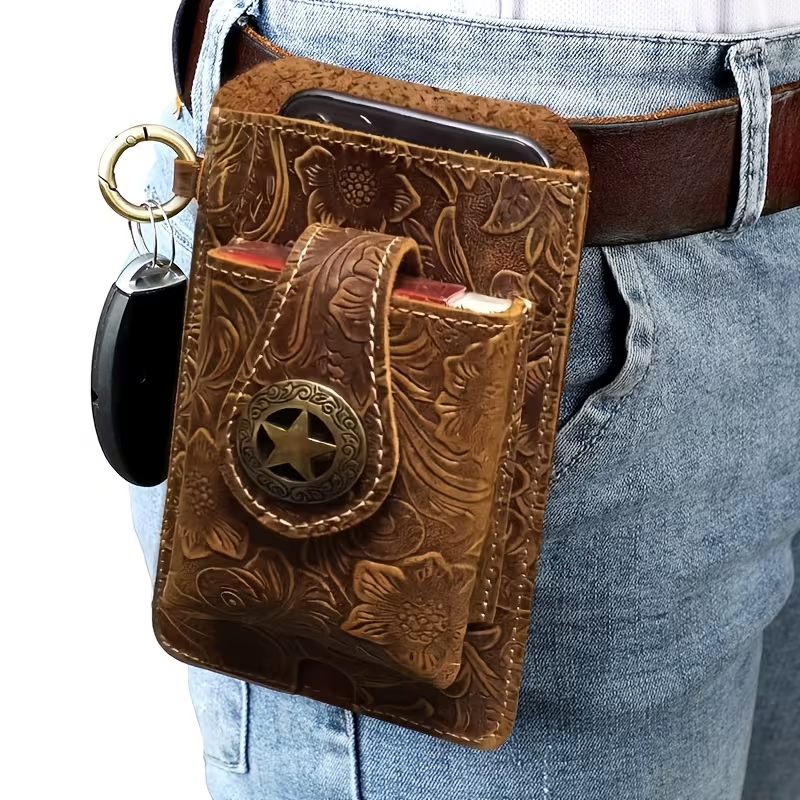 Phone Waist Bag | Floral Embossed Surface | Rear Belt Loop