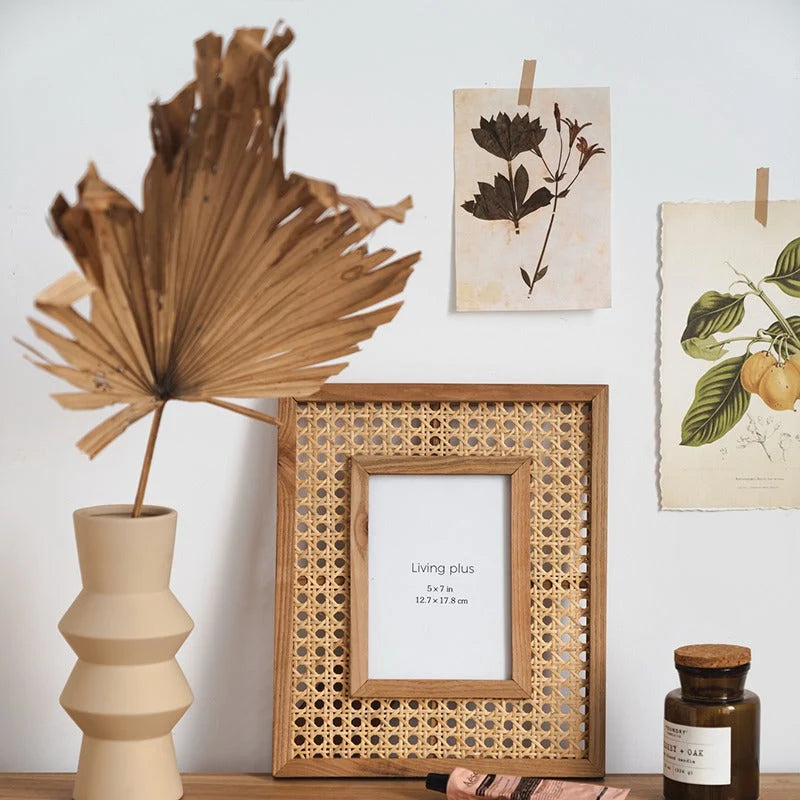 Picture Frame | Handwoven Rattan & Solid Wood | Wall Or Tabletop Display