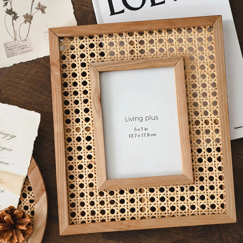 Picture Frame | Handwoven Rattan & Solid Wood | Wall Or Tabletop Display
