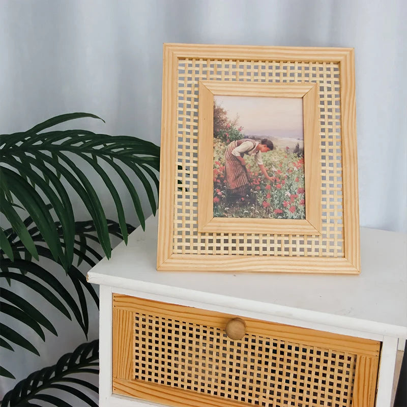 Picture Frame | Handwoven Rattan & Solid Wood | Wall Or Tabletop Display