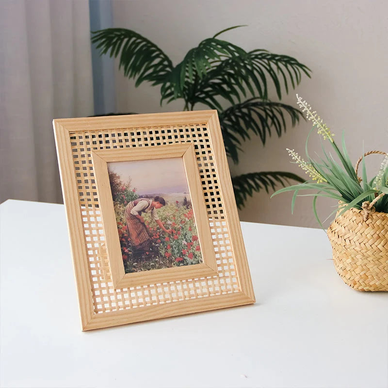 Picture Frame | Handwoven Rattan & Solid Wood | Wall Or Tabletop Display