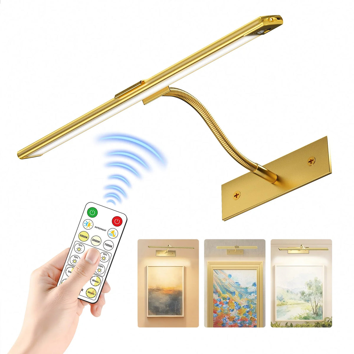 Picture Light | Gold Motion-Sensor LED | Battery-Powered