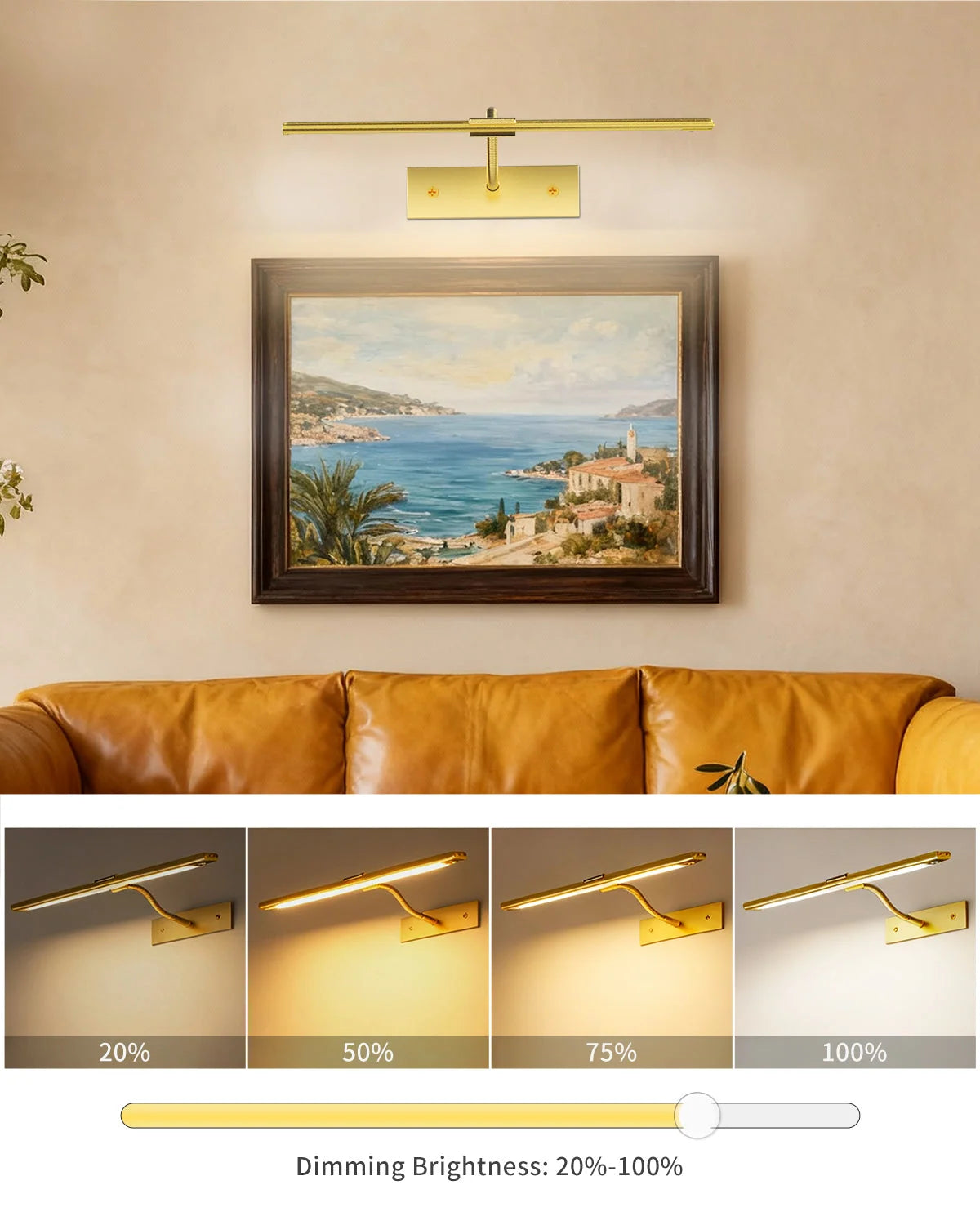 Picture Light | Gold Motion-Sensor LED | Battery-Powered