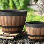 Plant Pot | Barrel-Shaped Textured Resin | Drainage Holes