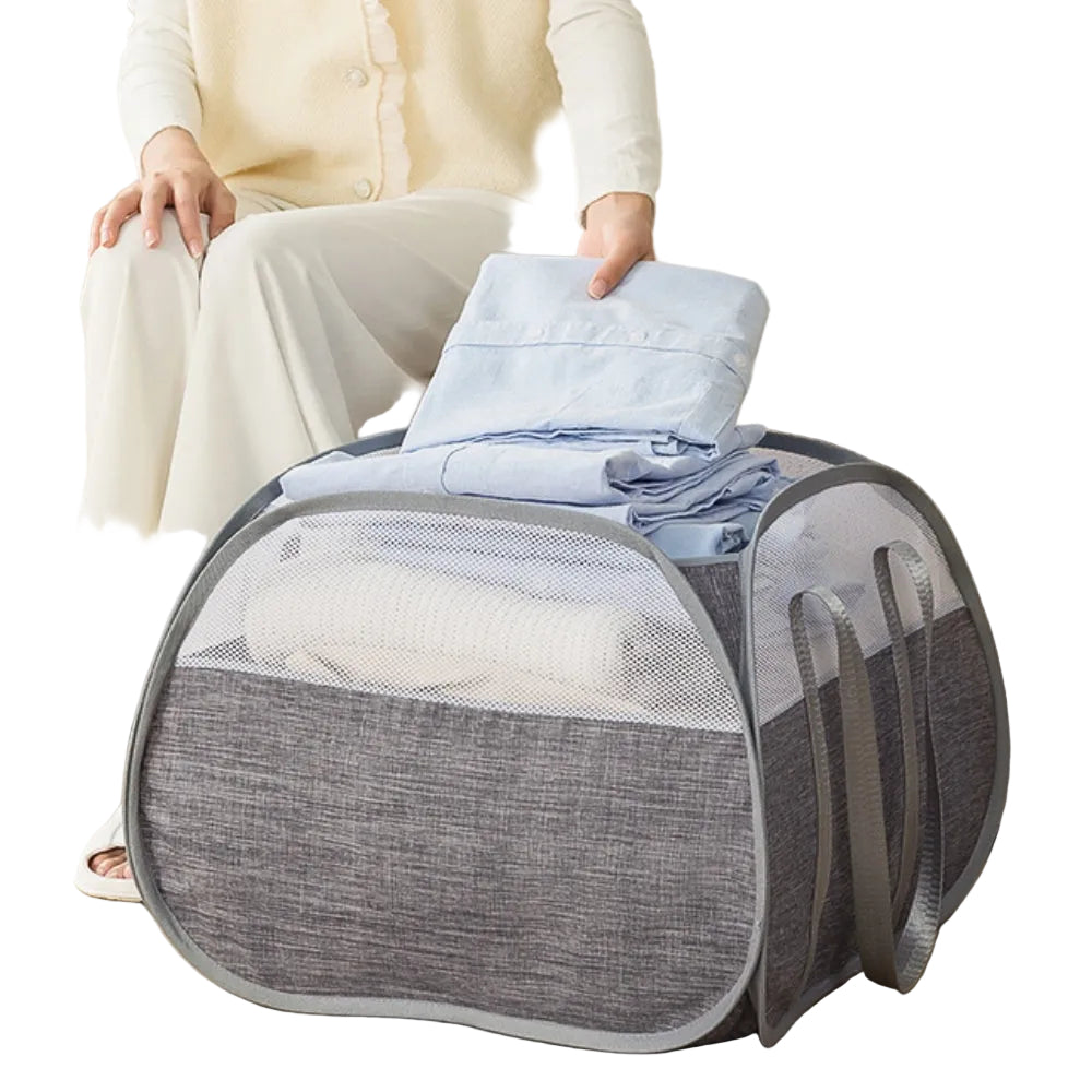 Laundry Basket | Collapsible Pop-Up & Mesh Panels | Long Carry Handles