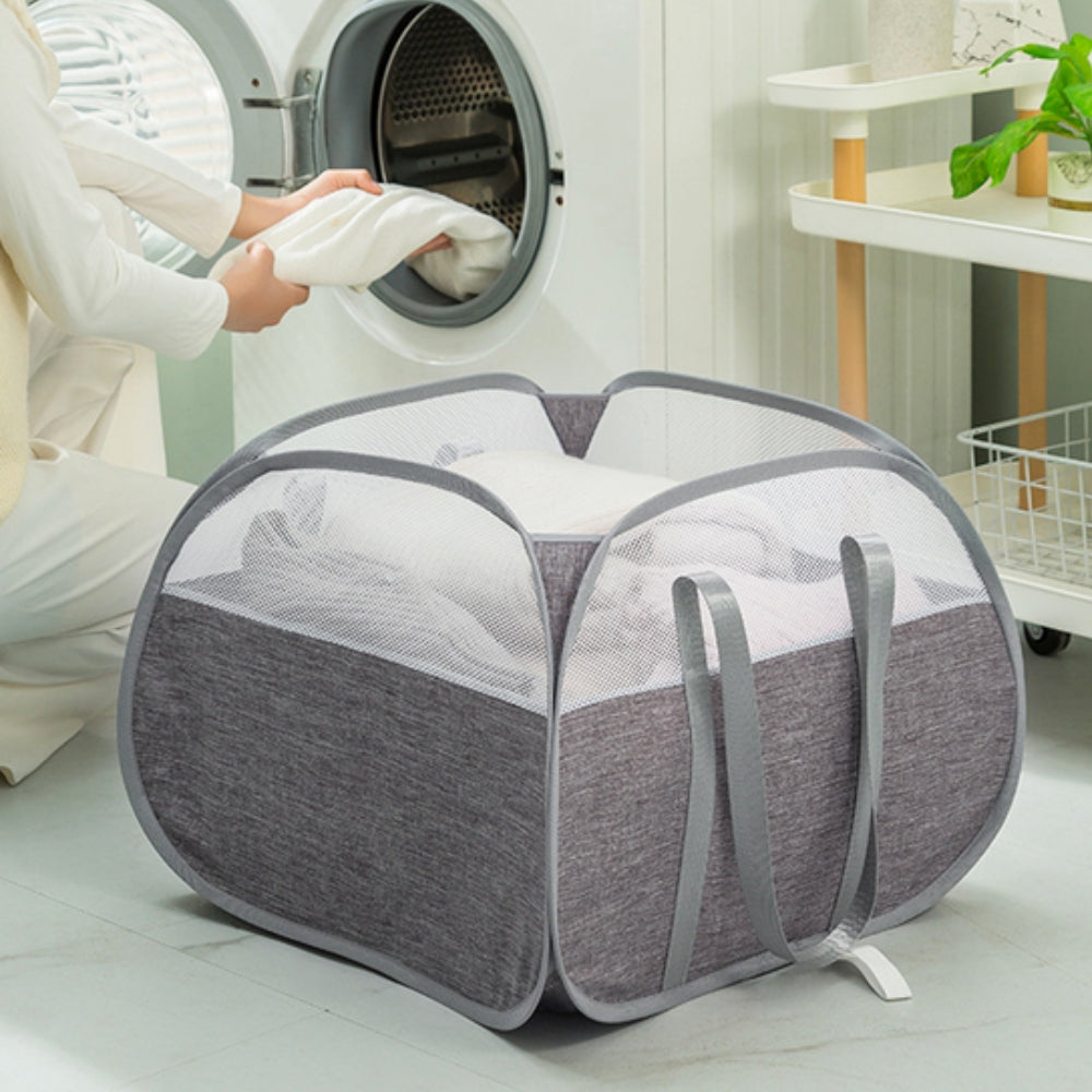 Laundry Basket | Collapsible Pop-Up & Mesh Panels | Long Carry Handles