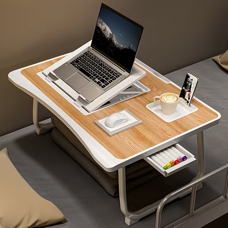 Laptop Desk | Folding Legs & Built-In Cup Holder | Pull-Out Drawer