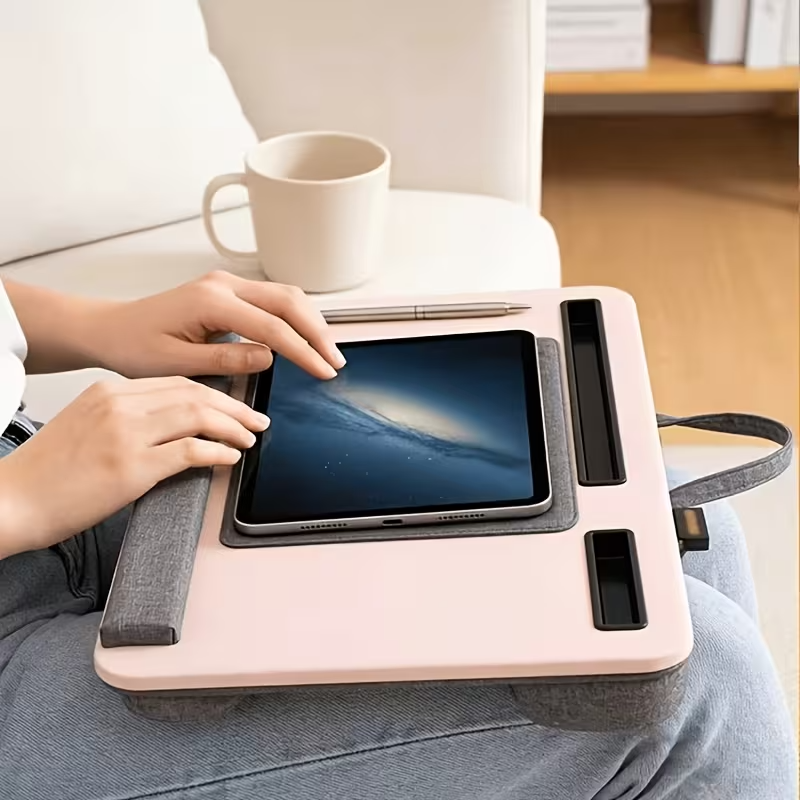 Laptop Desk | Cushioned Bolster Base & Wrist Rest | Storage Slots