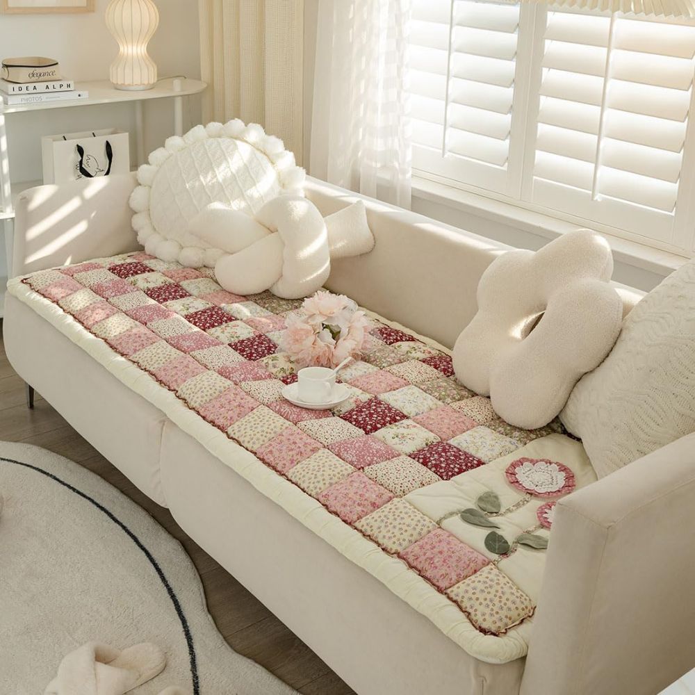 Sofa Cover | Quilted Floral Patchwork | Soft Microfiber Blend