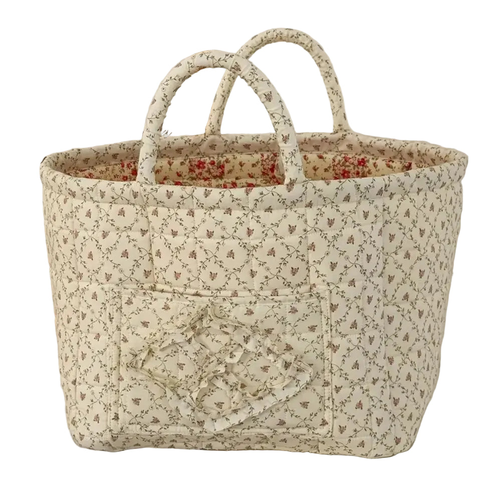 Storage Basket | Quilted Floral Microfiber | Side Carry Handles