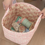 Storage Basket | Quilted Floral Microfiber | Side Carry Handles
