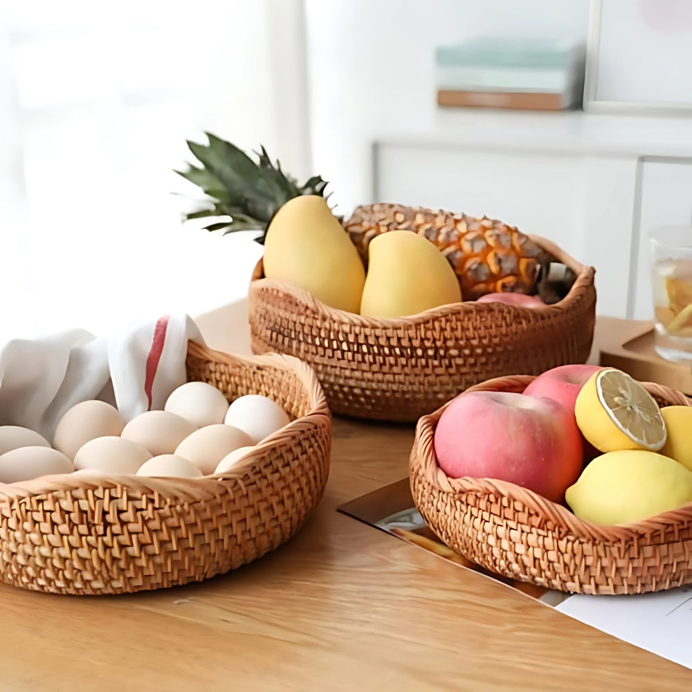 Storage Basket | Handwoven Rattan | Shallow Round Design