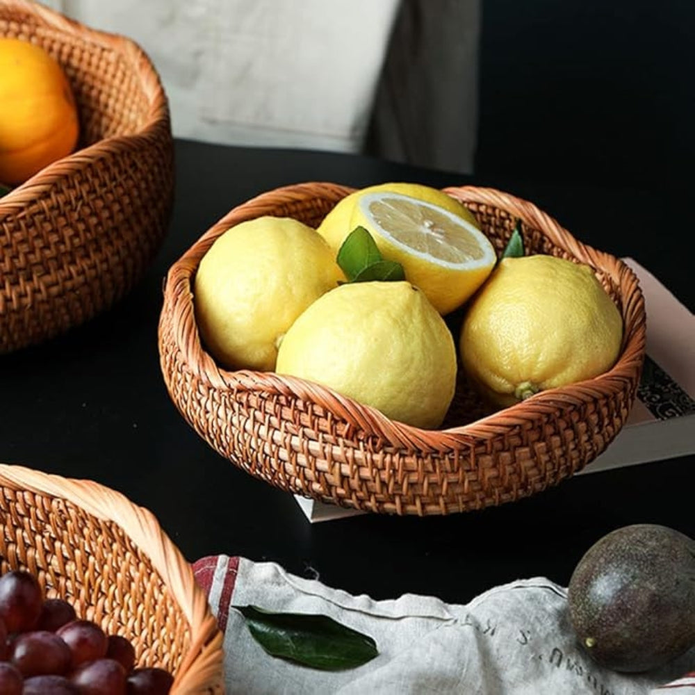 Storage Basket | Handwoven Rattan | Shallow Round Design