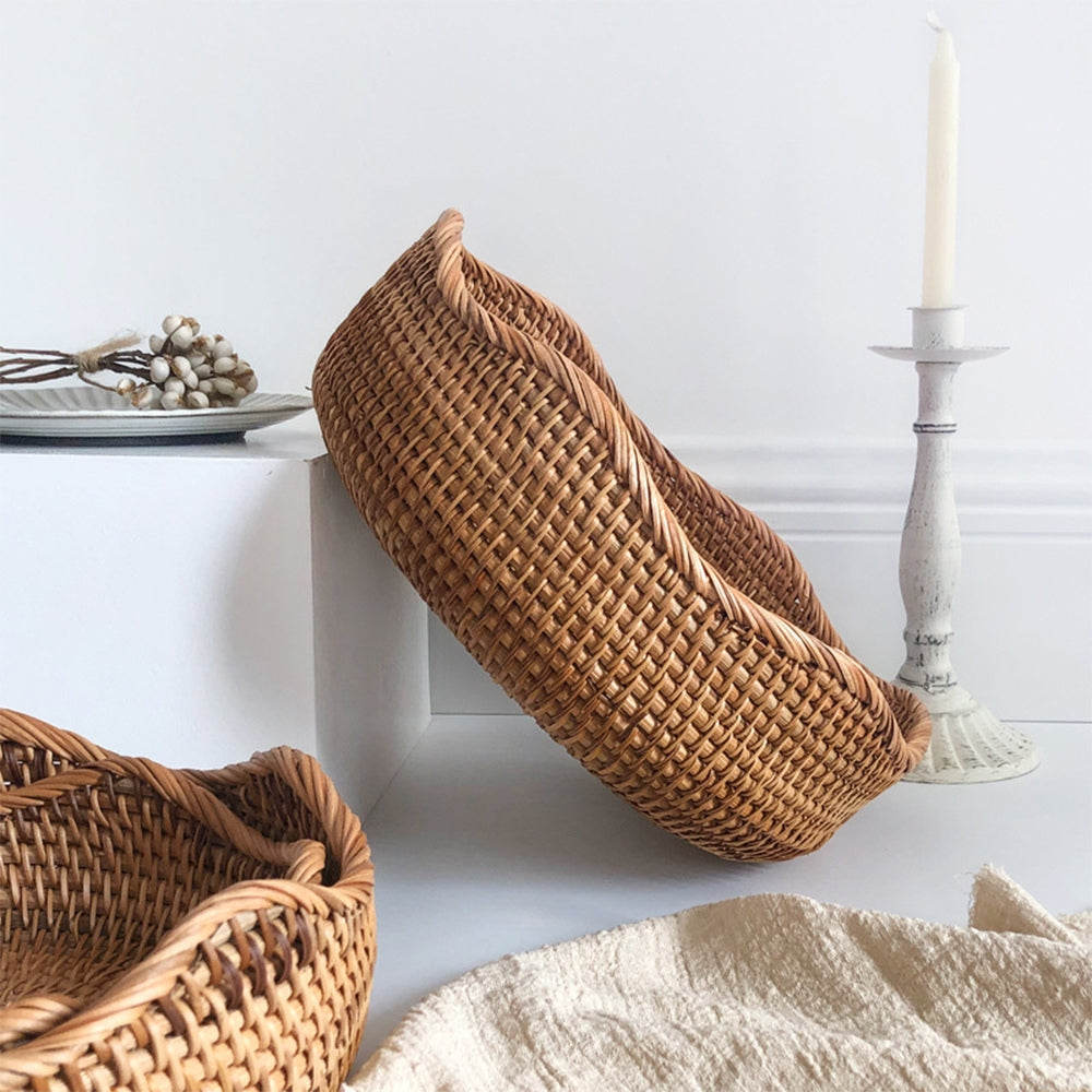 Storage Basket | Handwoven Rattan | Shallow Round Design
