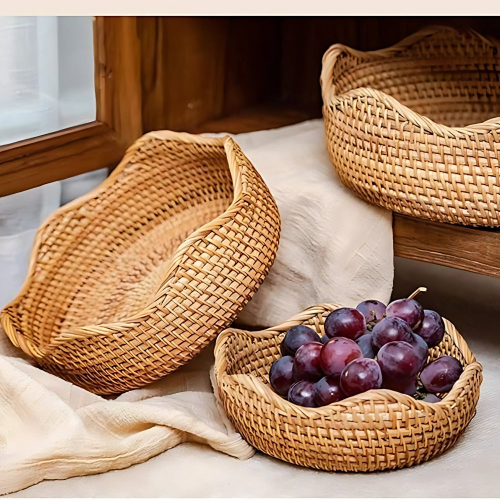 Storage Basket | Handwoven Rattan | Shallow Round Design
