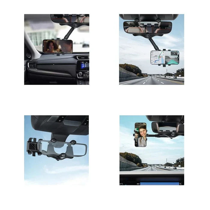 Rearview Mirror Phone Holder | 360° Rotatable & Retractable Arm